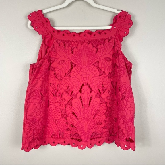 Maeve Top Women Medium Crochet Scallop Hem Sleeveless Ruffle Shirt Anthropologie - Picture 2 of 8